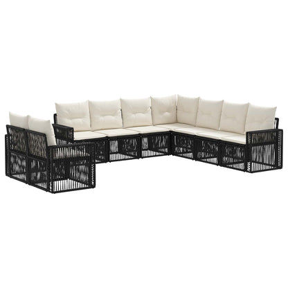 Set Divano da Giardino 9 pcs Nero e Bianco Crema polyrattan | homemem39