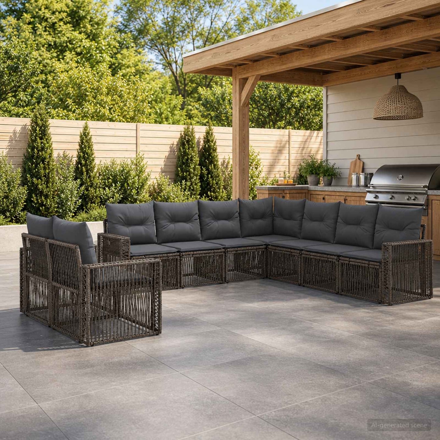 Set Divano da Giardino 9 pcs Grigio e Grigio Scuro polyrattan | homemem39