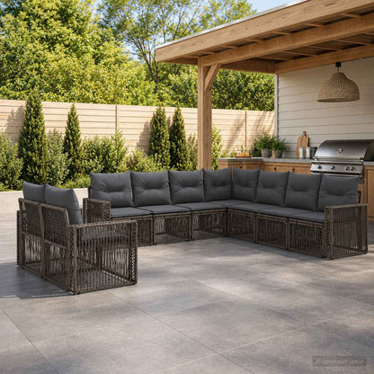 Set Divano da Giardino 9 pcs Grigio e Grigio Scuro polyrattan | homemem39