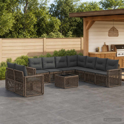Set Divano da Giardino 10 pcs Grigio e Grigio Scuro polyrattan | homemem39