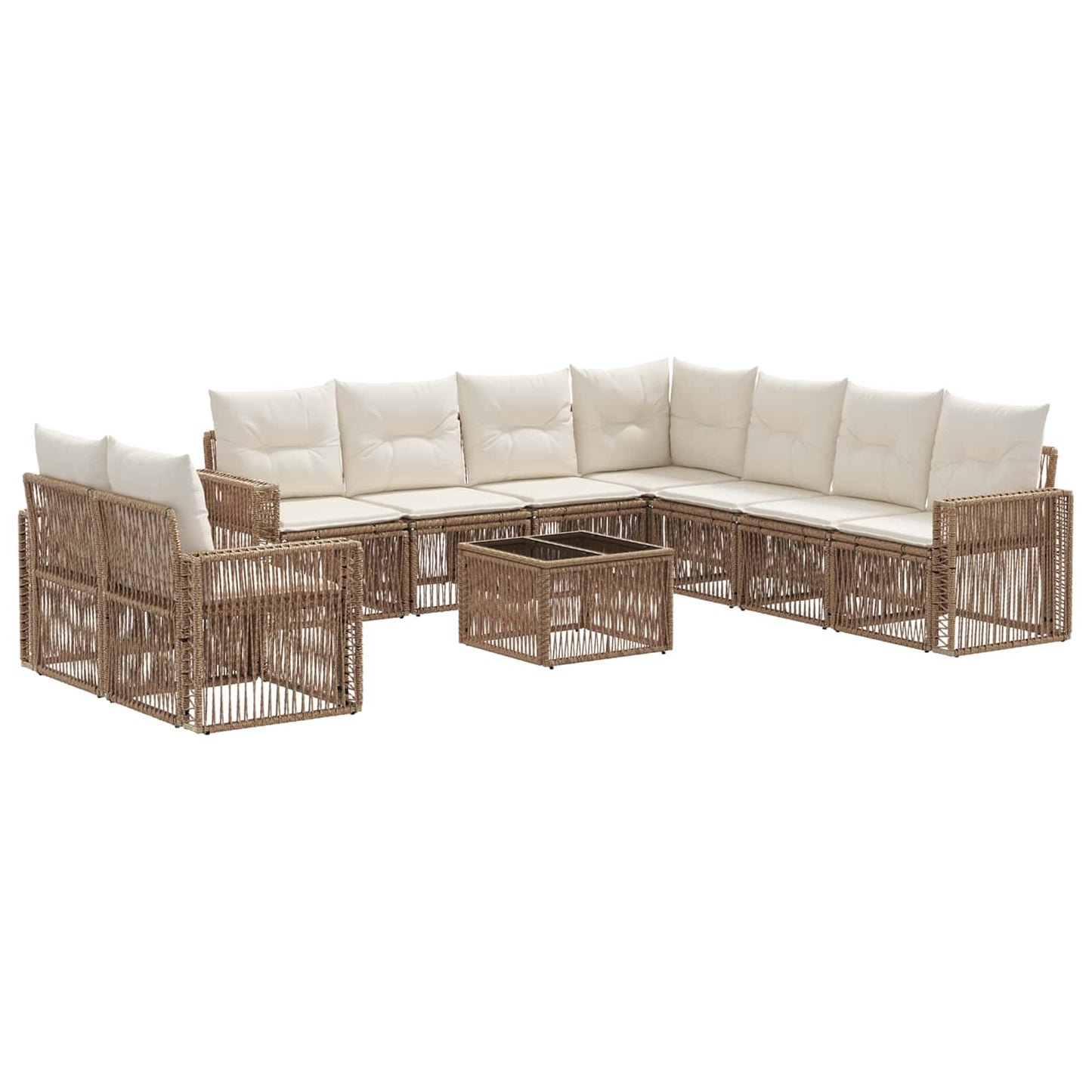 Set Divano da Giardino 10 pcs Beige e Bianco Crema polyrattan | homemem39