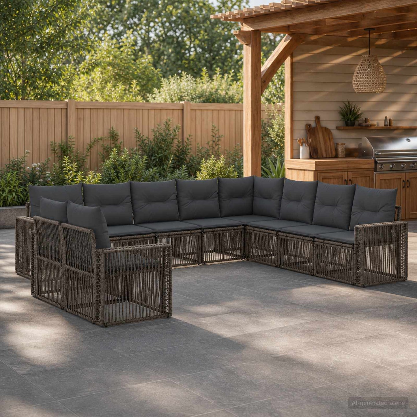 Set Divano da Giardino 10 pcs Grigio e Grigio Scuro polyrattan | homemem39