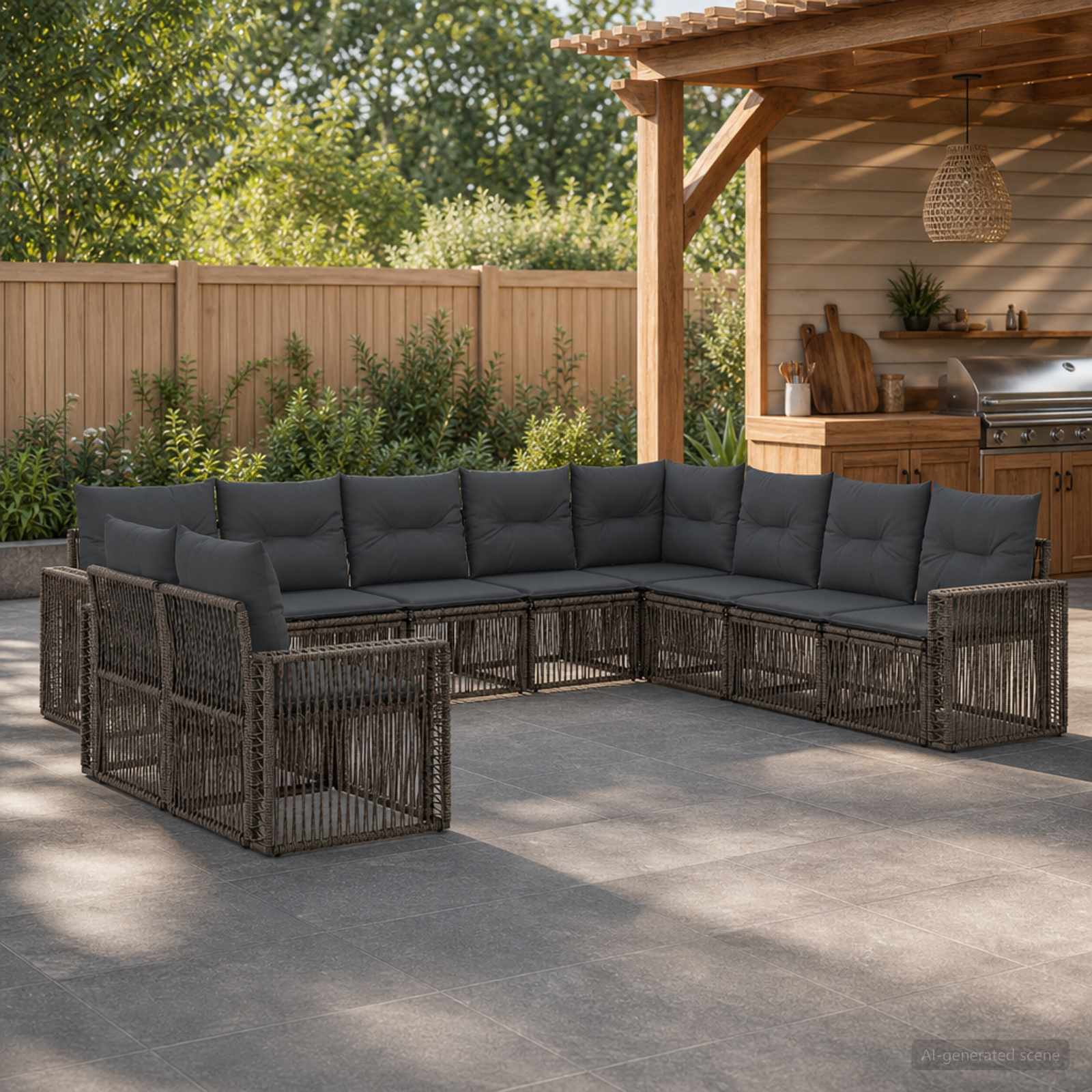 Set Divano da Giardino 10 pcs Grigio e Grigio Scuro polyrattan | homemem39