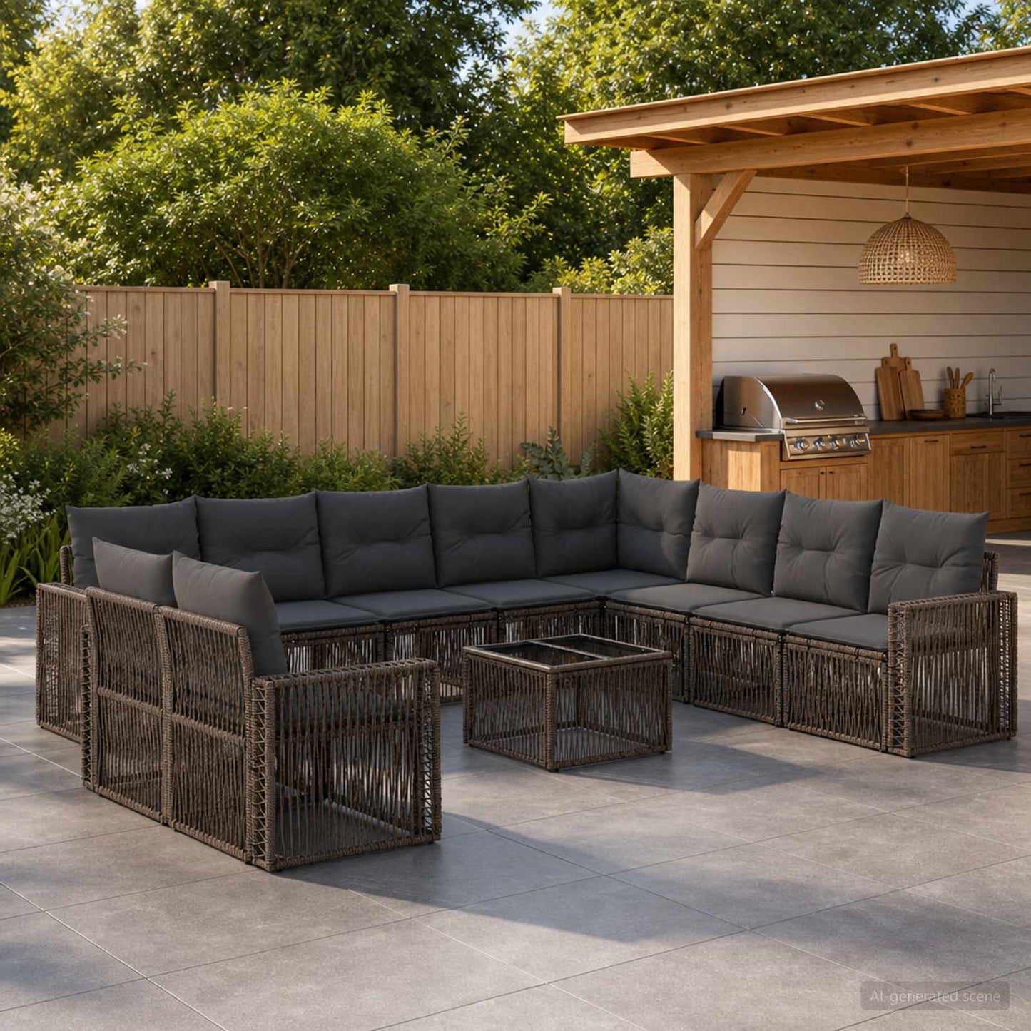 Set Divano da Giardino 11 pz Grigio e Grigio Scuro polyrattan