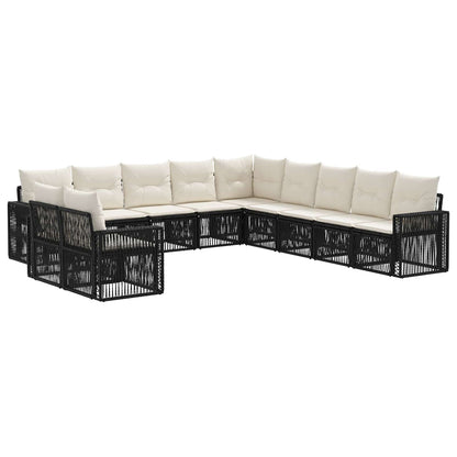 Set Divano da Giardino 11 pcs Nero e Bianco Crema polyrattan | homemem39