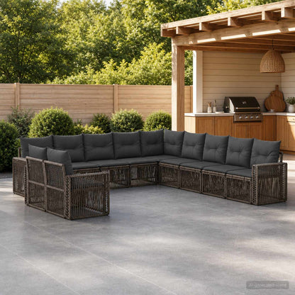 Set Divano da Giardino 11 pz Grigio e Grigio Scuro polyrattan