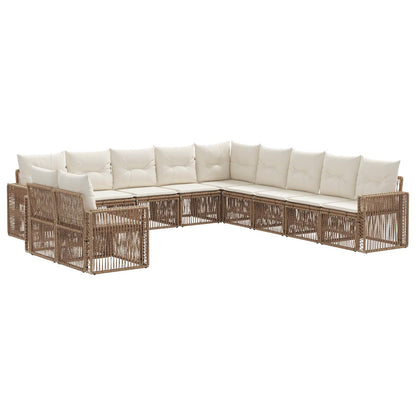 Set Divano da Giardino 11 pcs Beige e Bianco Crema polyrattan | homemem39