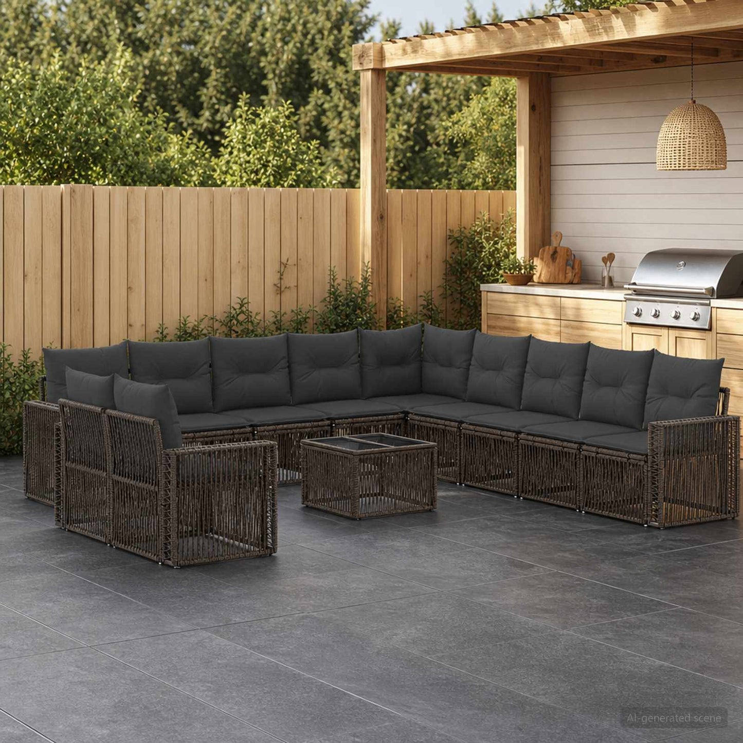 Set Divano da Giardino 12 pz Grigio e Grigio Scuro polyrattan