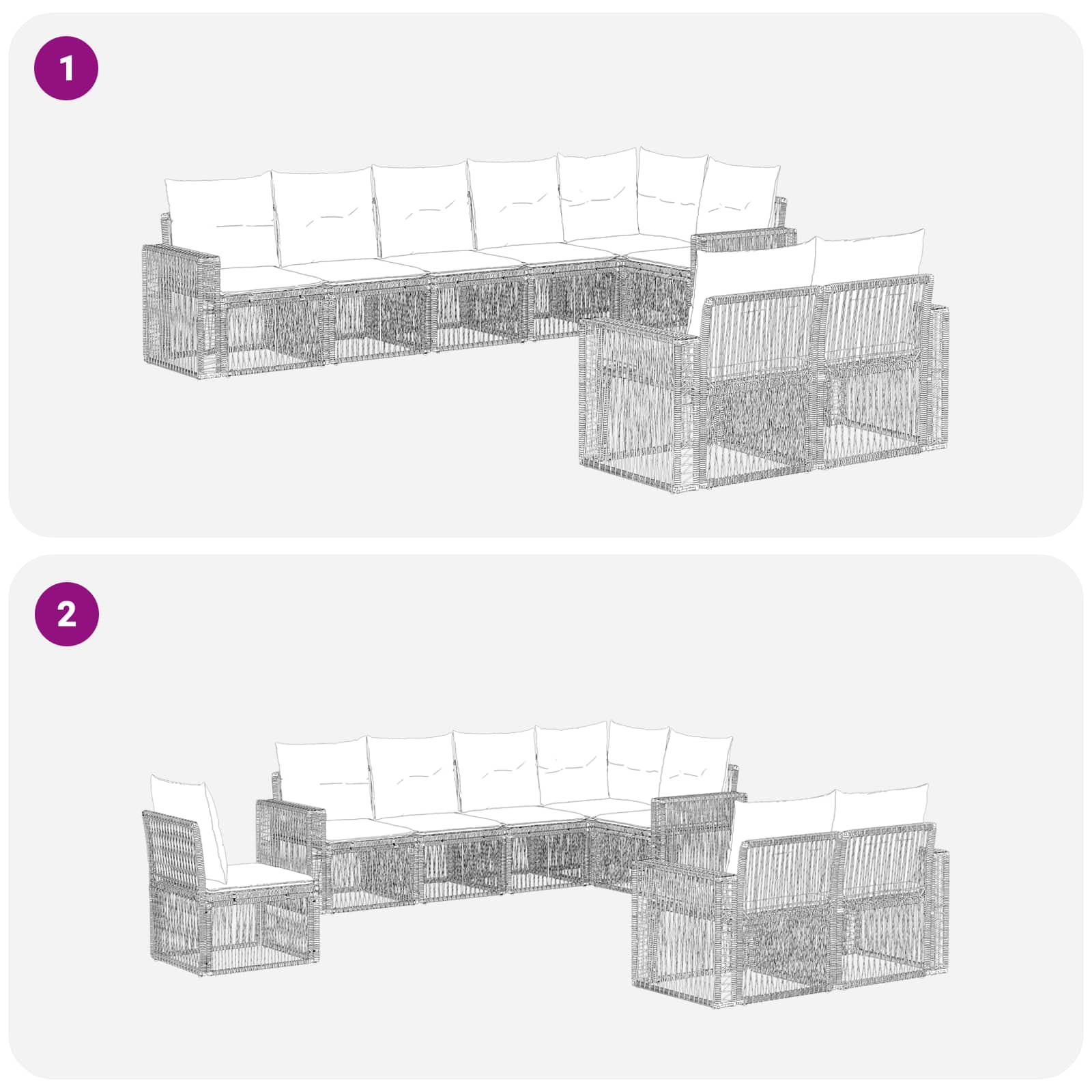 Set Divano da Giardino 8 pcs Beige e Bianco Crema polyrattan | homemem39