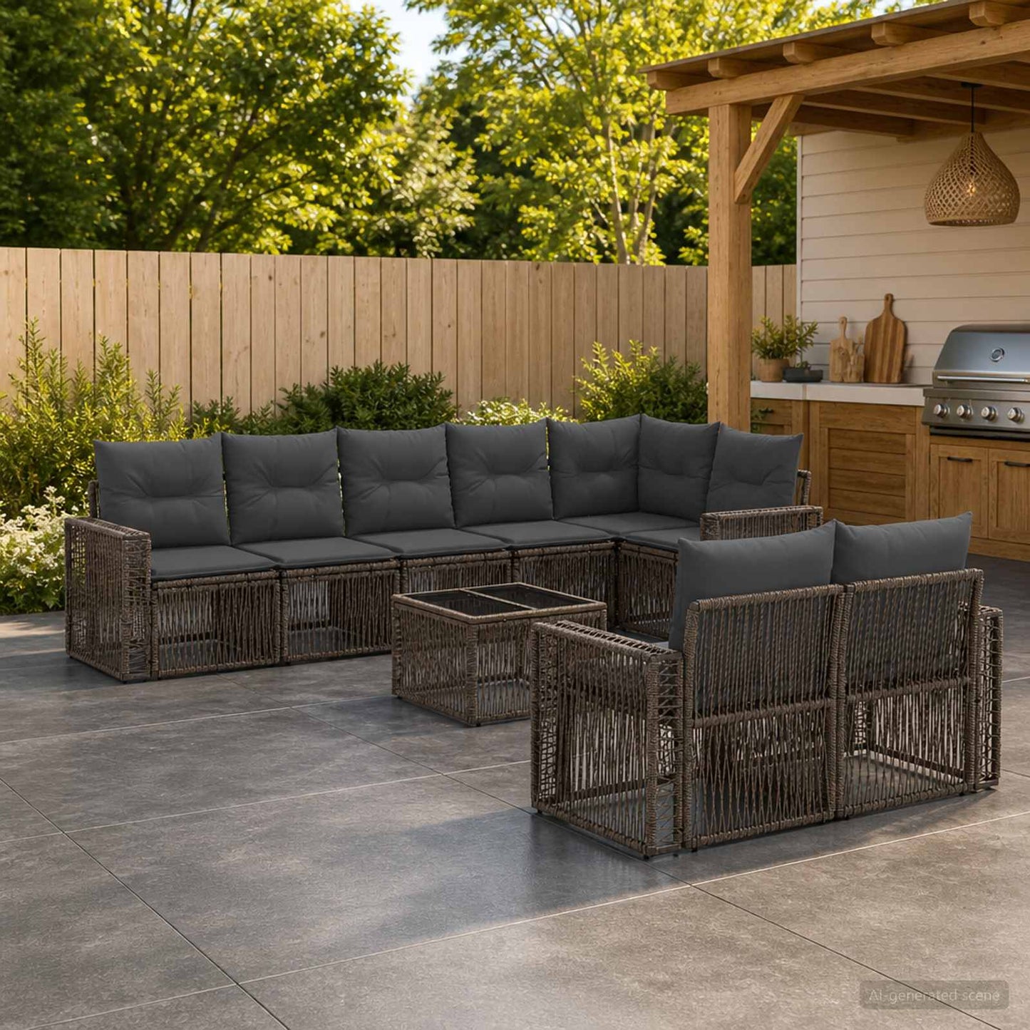 Set Divano da Giardino 9 pcs Grigio e Grigio Scuro polyrattan | homemem39