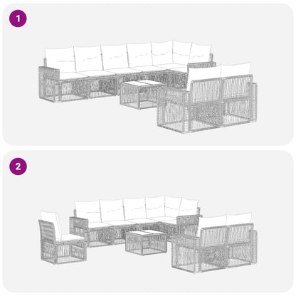 Set Divano da Giardino 9 pcs Beige e Bianco Crema polyrattan | homemem39