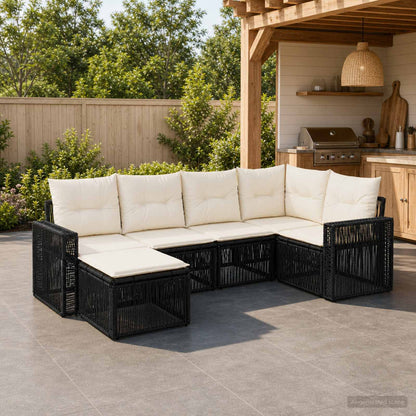 Set Divano da Giardino 6 pcs Nero e Bianco Crema polyrattan | homemem39