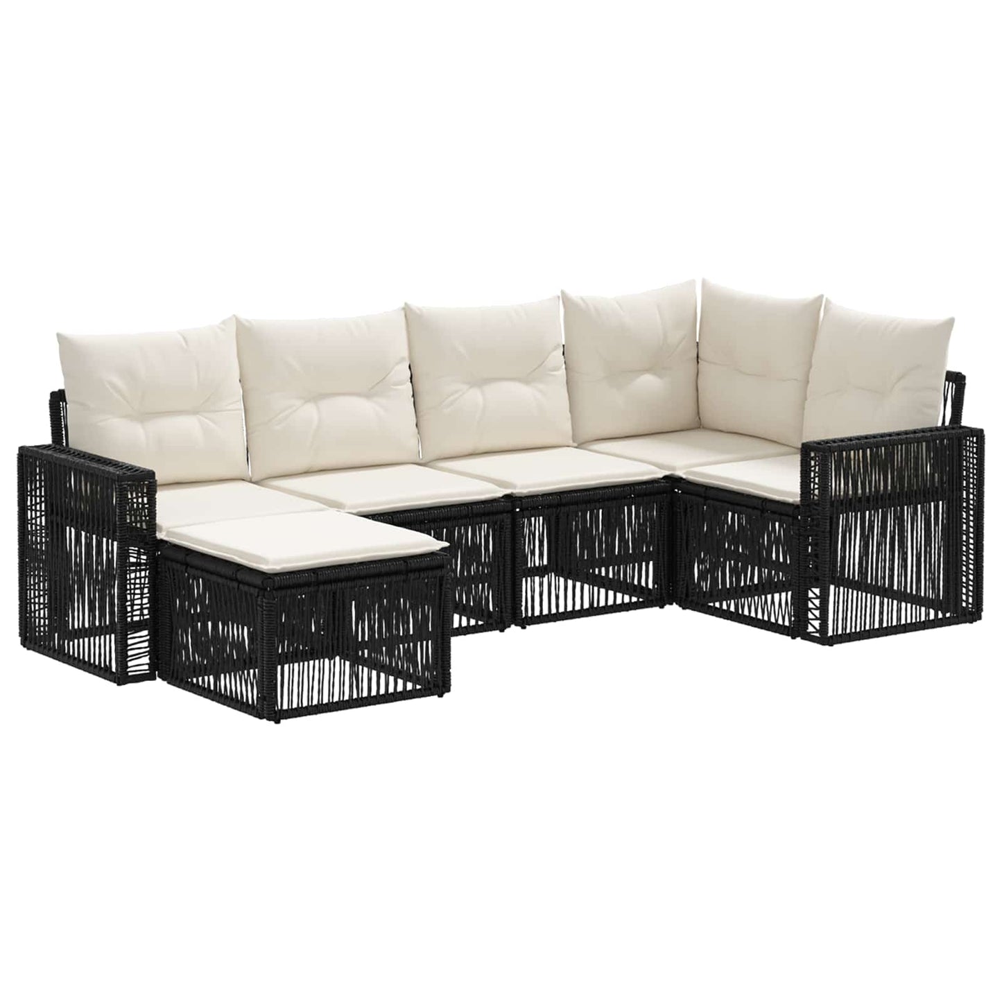Set Divano da Giardino 6 pcs Nero e Bianco Crema polyrattan | homemem39