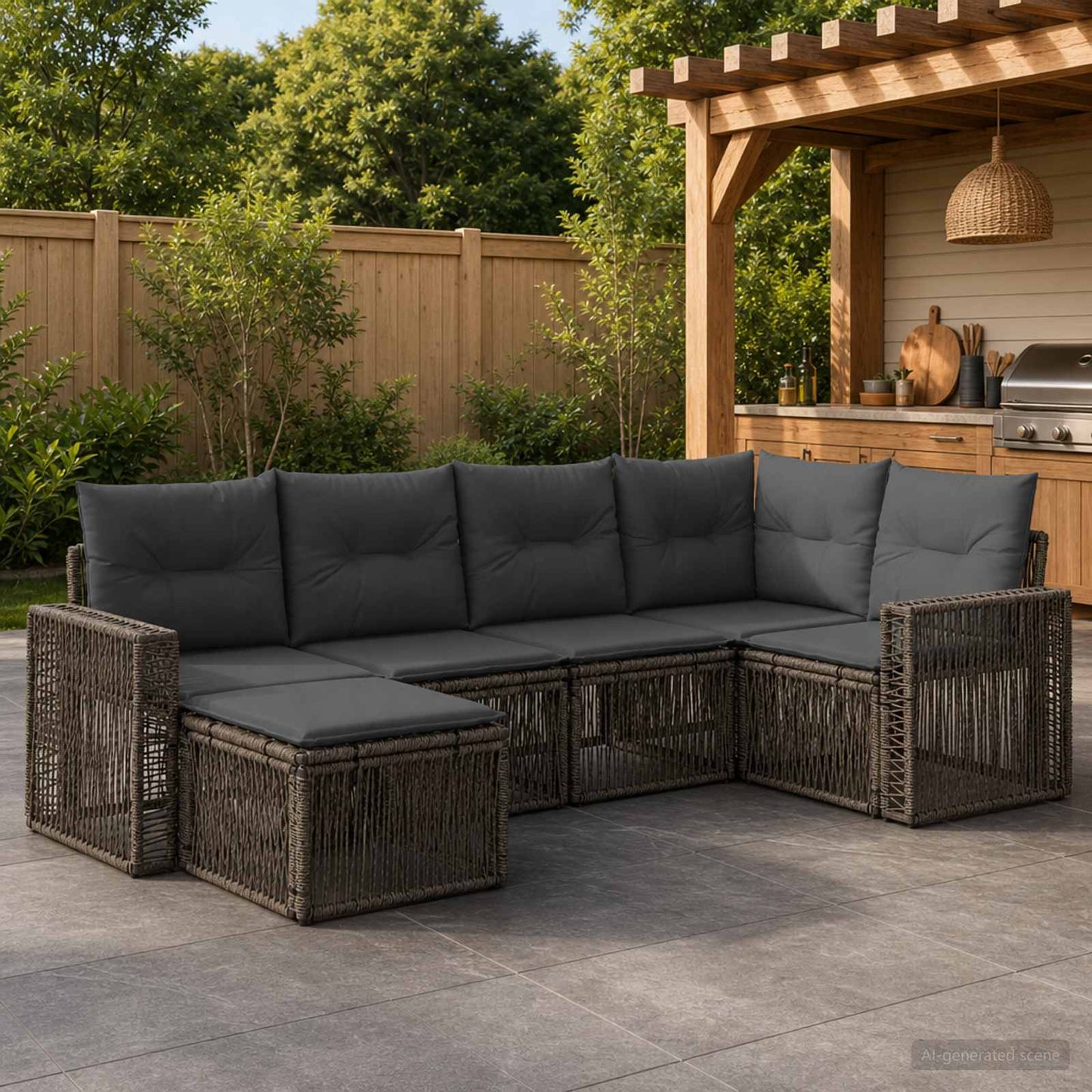 Set Divano da Giardino 6 pz Grigio e Grigio Scuro polyrattan