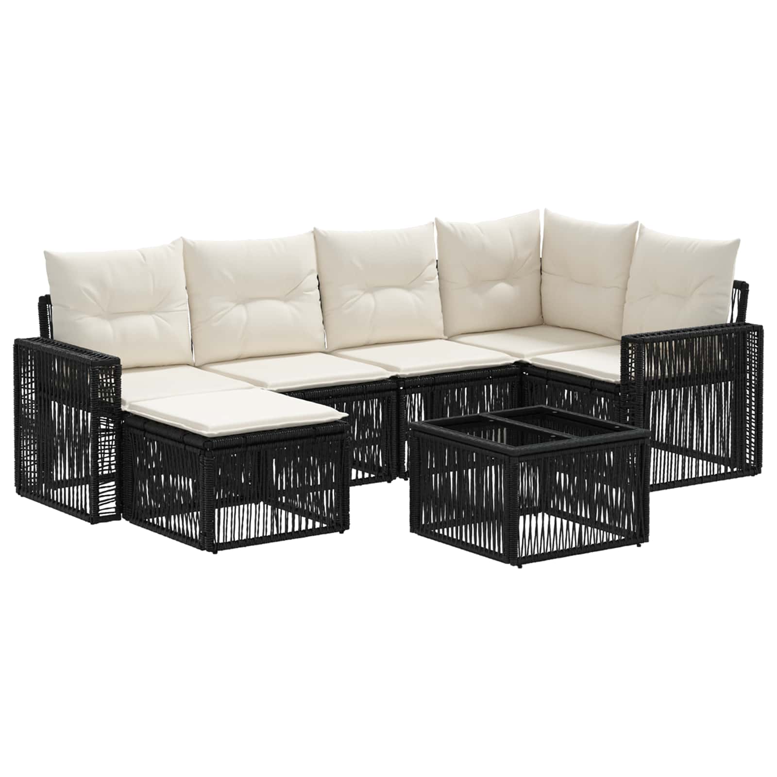 Set Divano da Giardino 7 pcs Nero e Bianco Crema polyrattan | homemem39