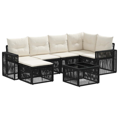 Set Divano da Giardino 7 pcs Nero e Bianco Crema polyrattan | homemem39