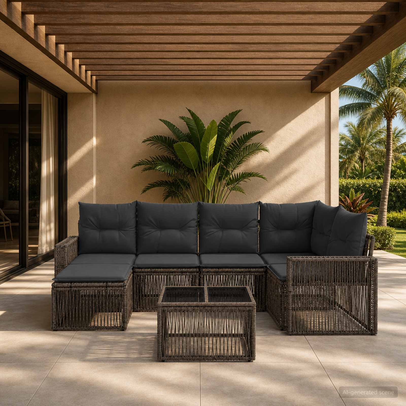 Set Divano da Giardino 7 pcs Grigio e Grigio Scuro polyrattan | homemem39