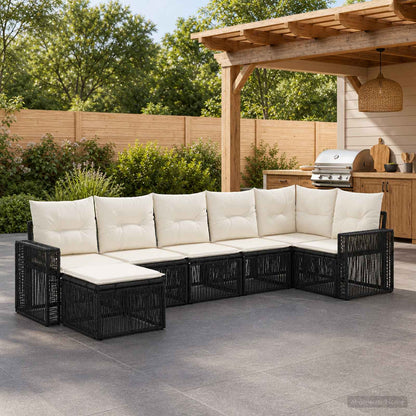 Set Divano da Giardino 7 pcs Nero e Bianco Crema polyrattan | homemem39