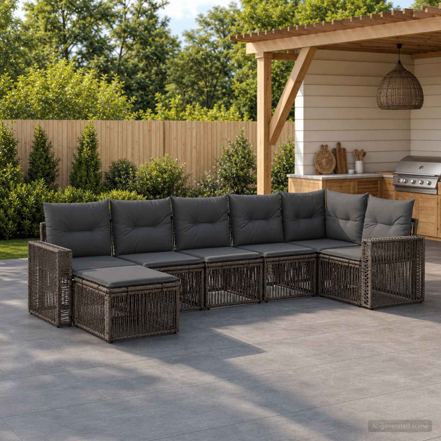 Set Divano da Giardino 7 pcs Grigio e Grigio Scuro polyrattan | homemem39