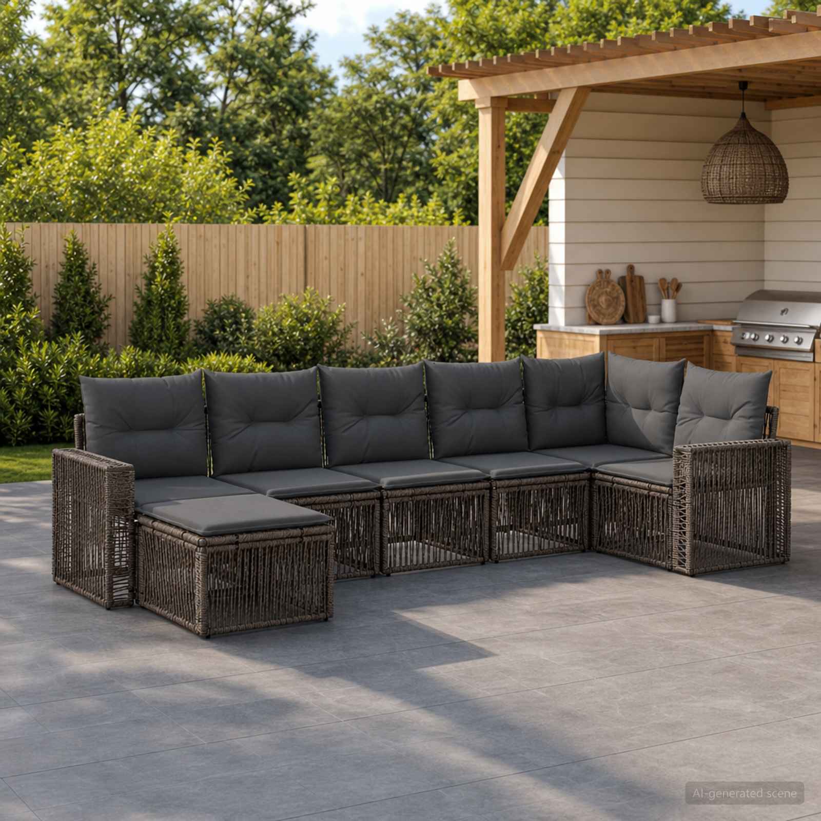 Set Divano da Giardino 7 pcs Grigio e Grigio Scuro polyrattan | homemem39