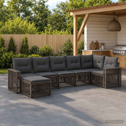 Set Divano da Giardino 7 pcs Grigio e Grigio Scuro polyrattan | homemem39