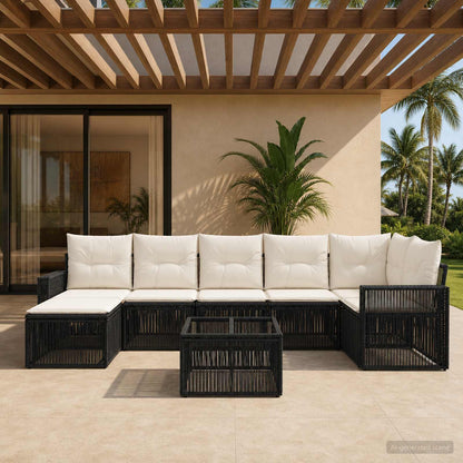 Set Divano da Giardino 8 pz Nero e Bianco Crema polyrattan