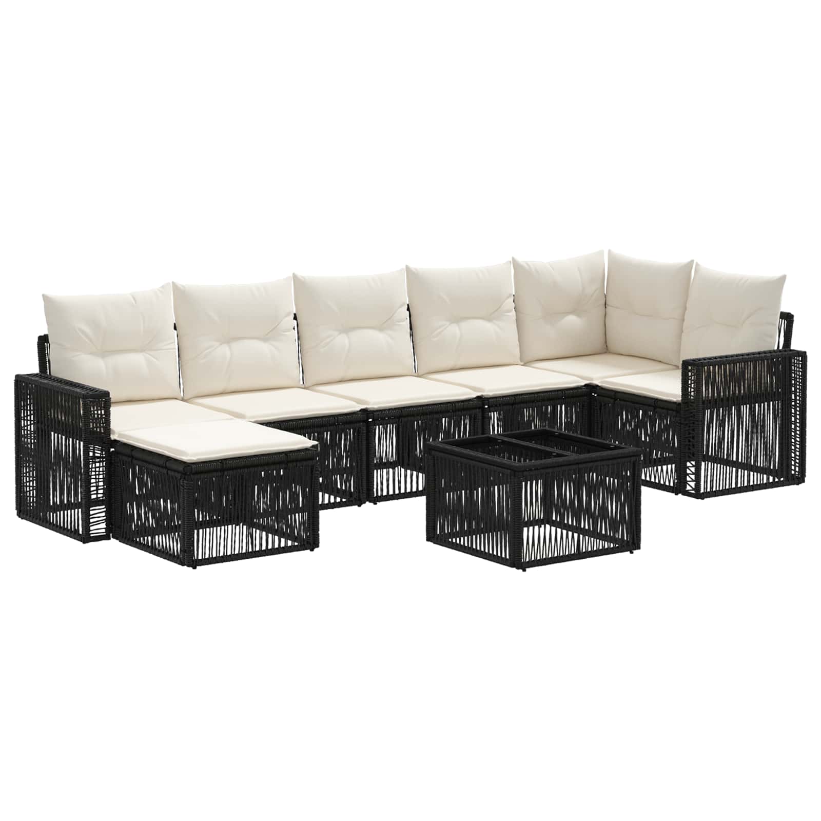 Set Divano da Giardino 8 pcs Nero e Bianco Crema polyrattan | homemem39