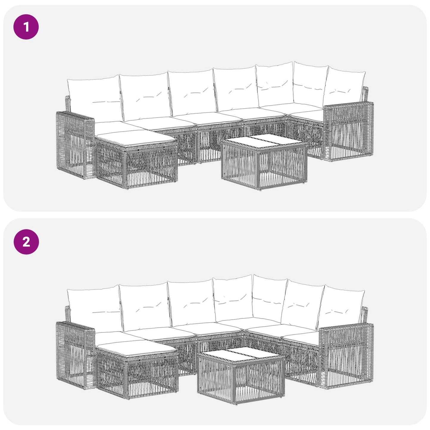 Set Divano da Giardino 8 pcs Nero e Bianco Crema polyrattan | homemem39