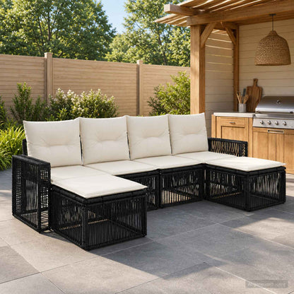 Set Divano da Giardino 6 pz Nero e Bianco Crema polyrattan