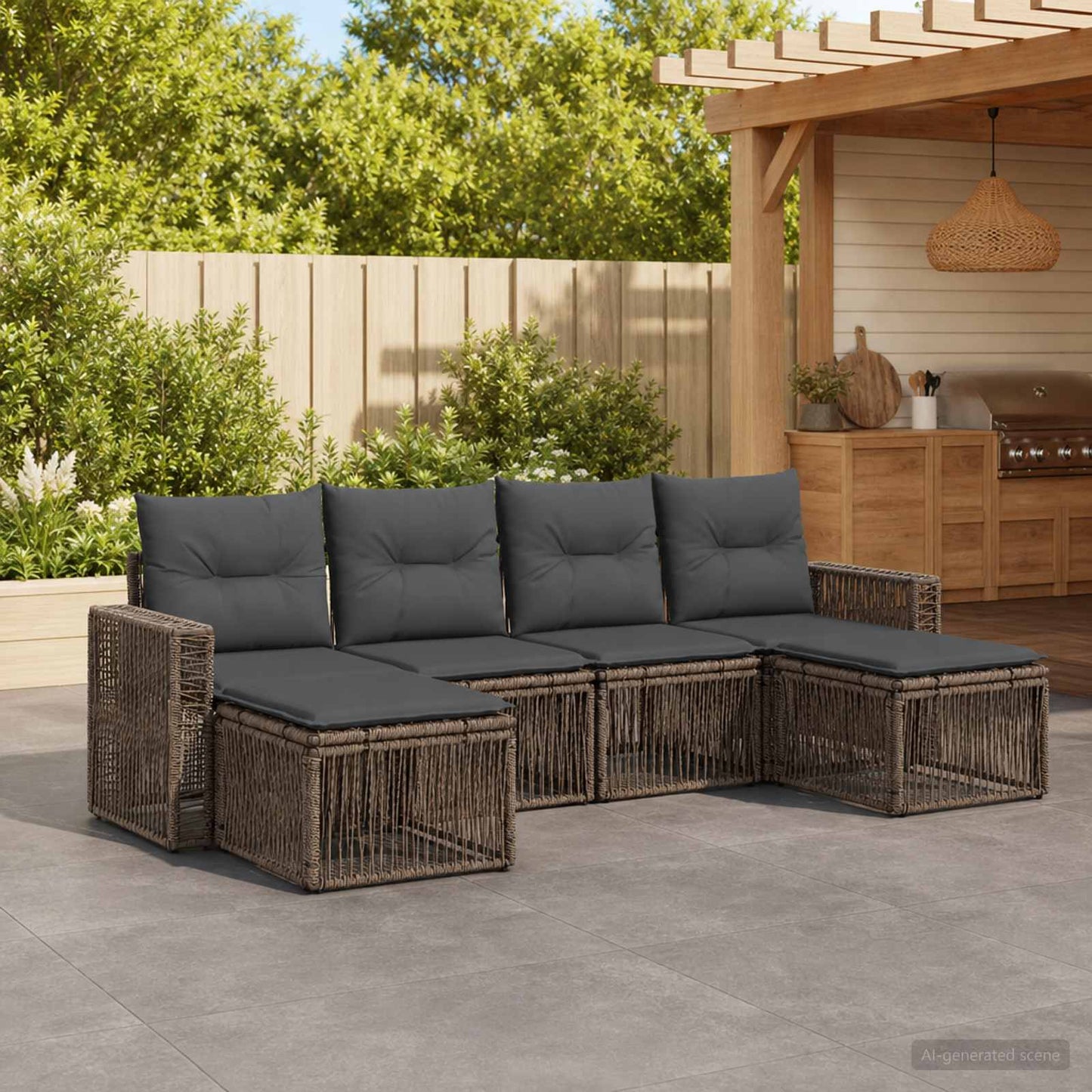 Set Divano da Giardino 6 pcs Grigio e Grigio Scuro polyrattan | homemem39