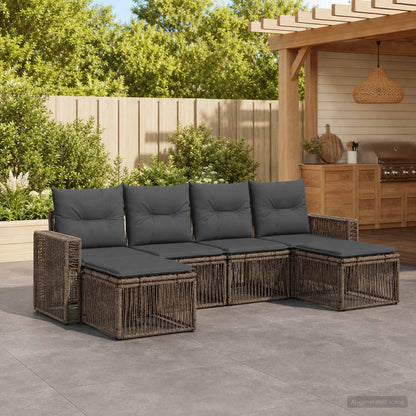 Set Divano da Giardino 6 pcs Grigio e Grigio Scuro polyrattan | homemem39