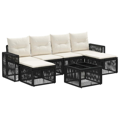 Set Divano da Giardino 7 pcs Nero e Bianco Crema polyrattan | homemem39