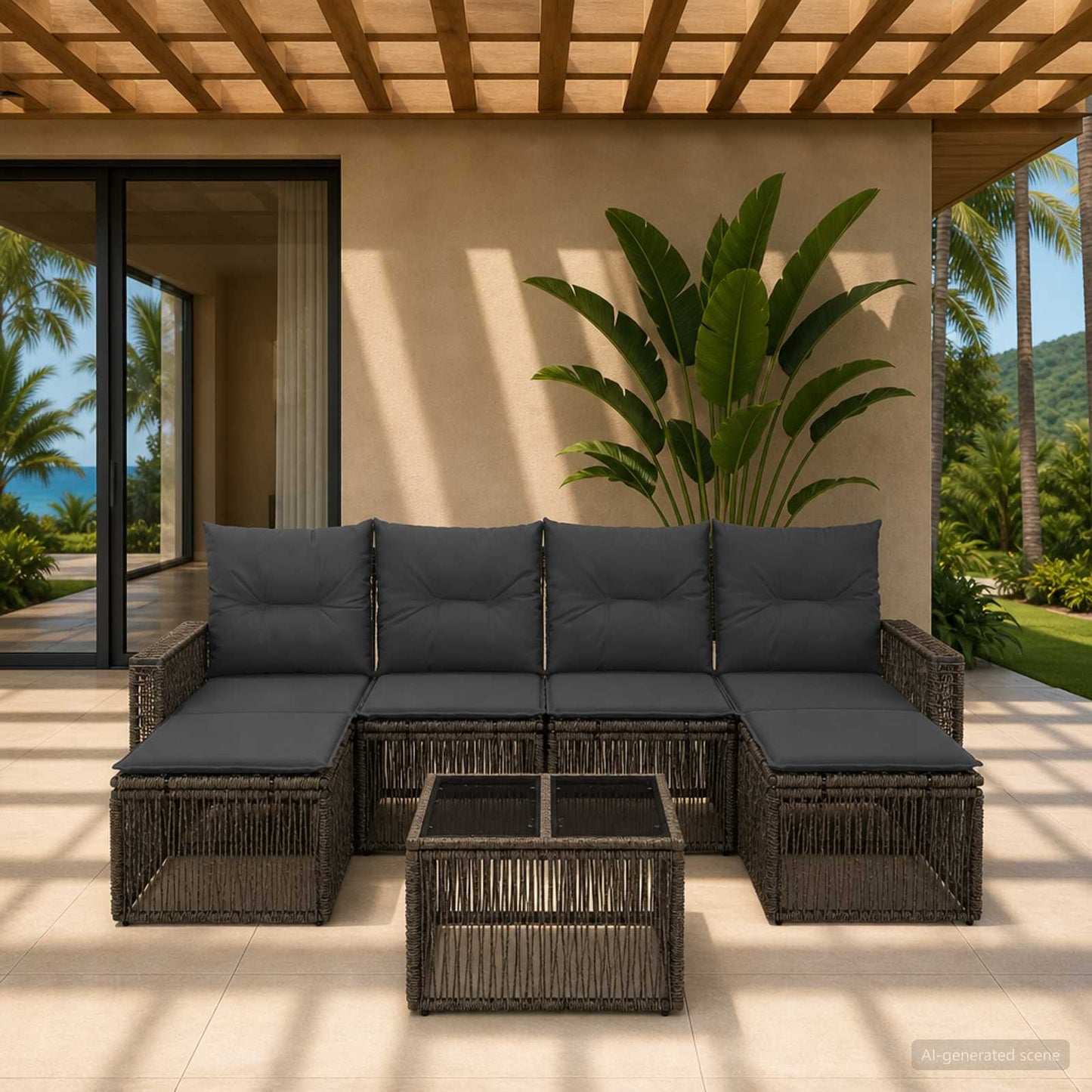 Set Divano da Giardino 7 pcs Grigio e Grigio Scuro polyrattan | homemem39