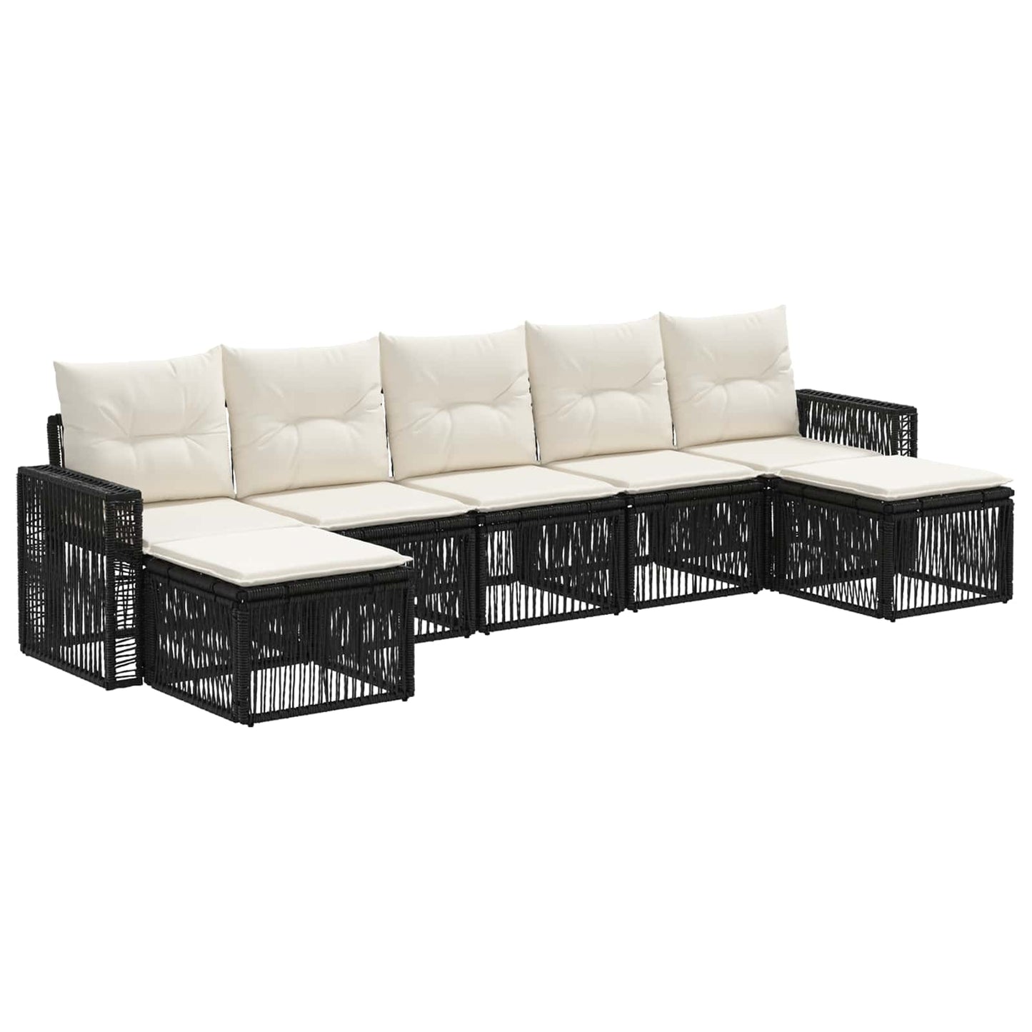 Set Divano da Giardino 7 pcs Nero e Bianco Crema polyrattan