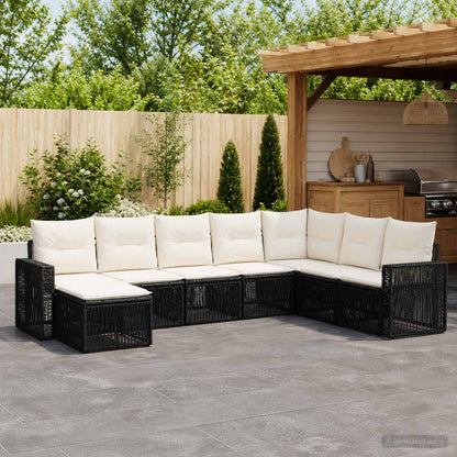 Set Divano da Giardino 8 pcs Nero e Bianco Crema polyrattan | homemem39