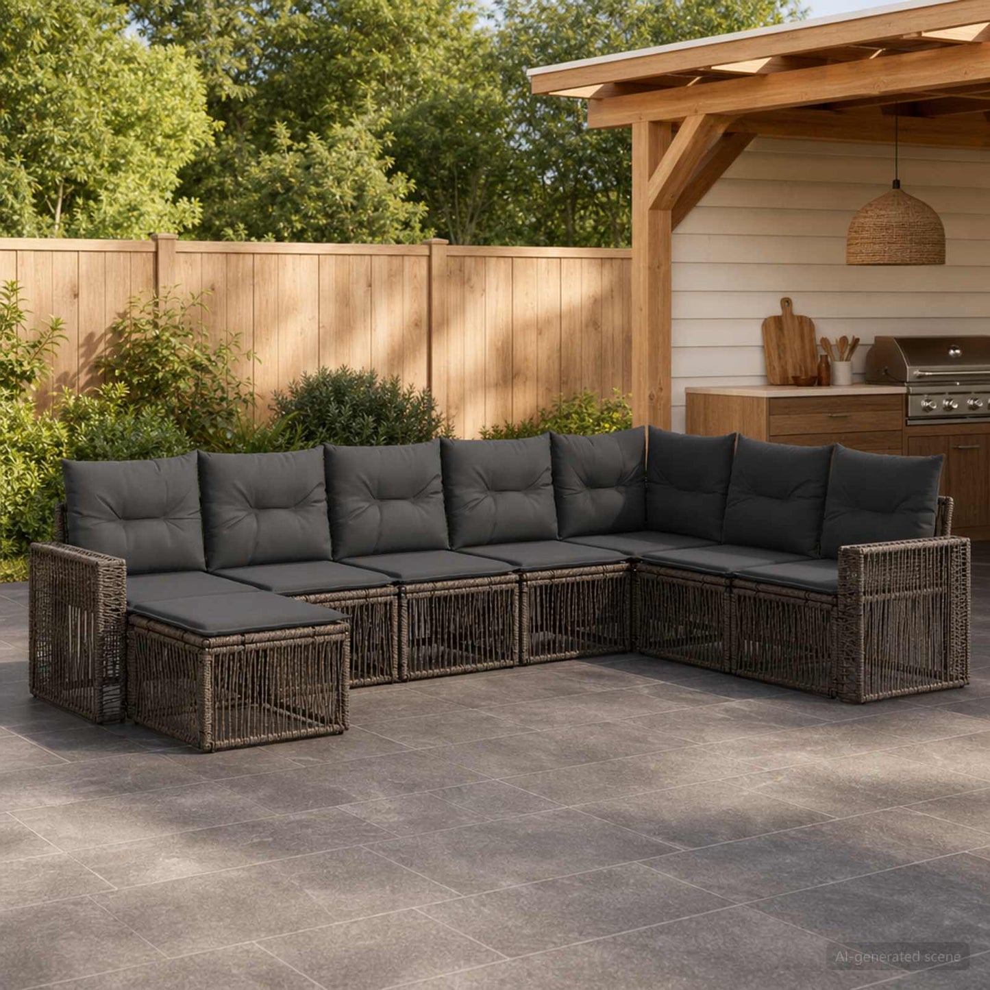 Set Divano da Giardino 8 pcs Grigio e Grigio Scuro polyrattan | homemem39
