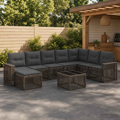 Set Divano da Giardino 9 pcs Grigio e Grigio Scuro polyrattan | homemem39