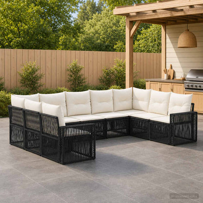Set Divano da Giardino 9 pcs Nero e Bianco Crema polyrattan | homemem39