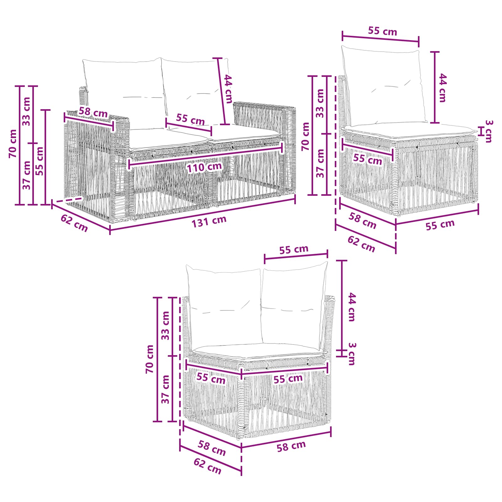 Set Divano da Giardino 9 pcs Nero e Bianco Crema polyrattan | homemem39