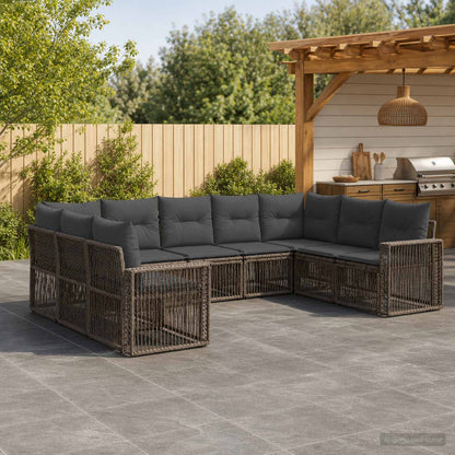 Set Divano da Giardino 9 pcs Grigio e Grigio Scuro polyrattan | homemem39