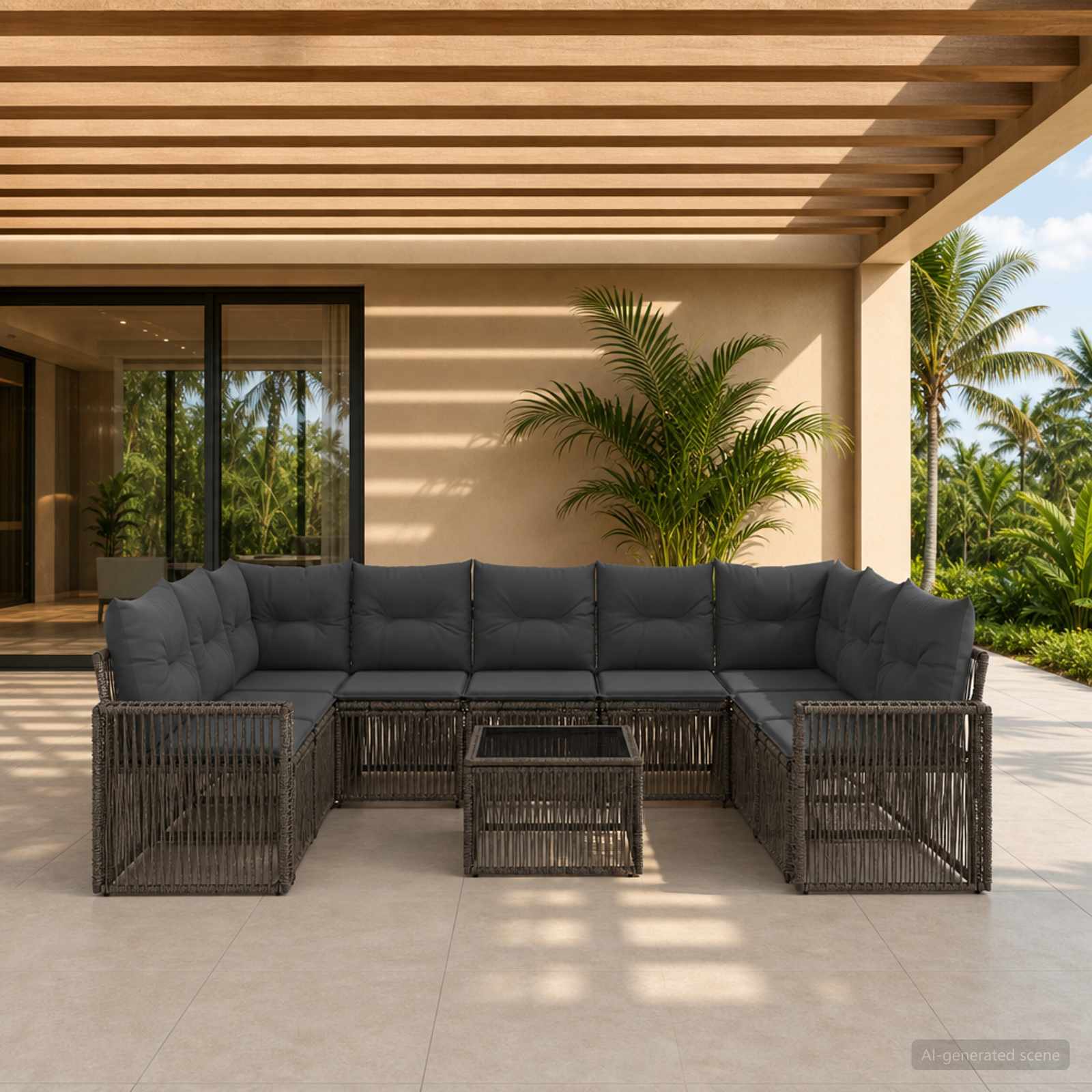 Set Divano da Giardino 10 pcs Grigio e Grigio Scuro polyrattan | homemem39