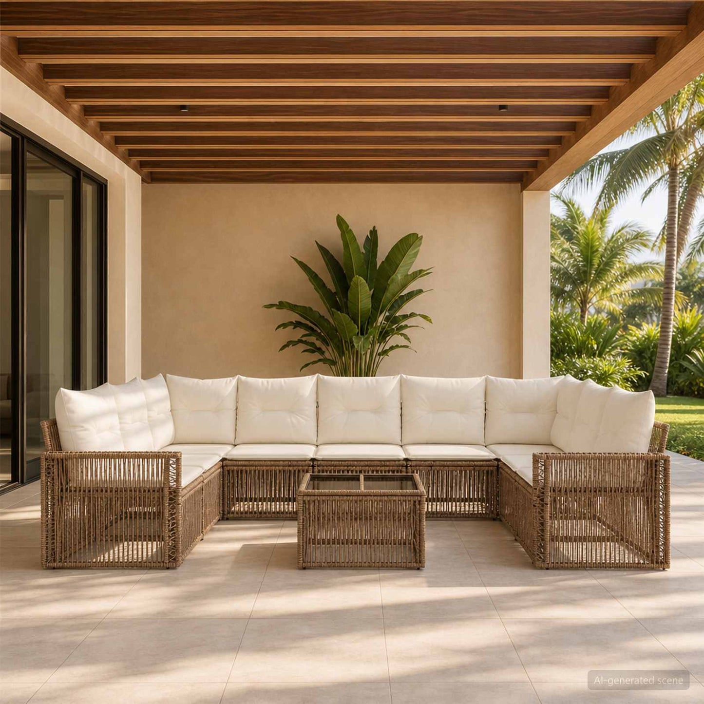 Set Divano da Giardino 10 pcs Beige e Bianco Crema polyrattan | homemem39