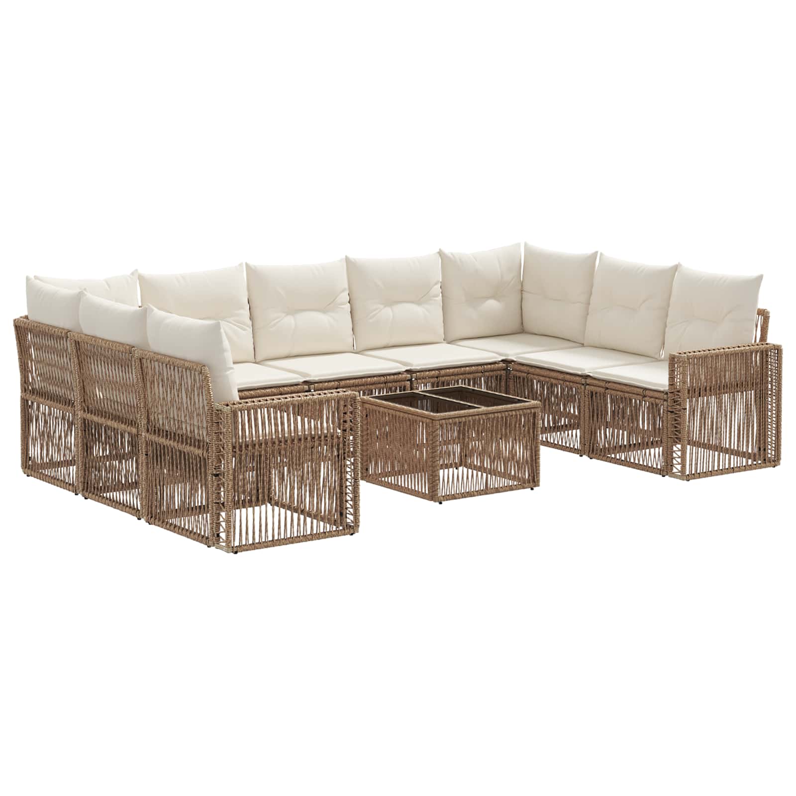 Set Divano da Giardino 10 pcs Beige e Bianco Crema polyrattan | homemem39