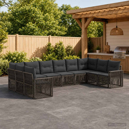 Set Divano da Giardino 10 pcs Grigio e Grigio Scuro polyrattan | homemem39
