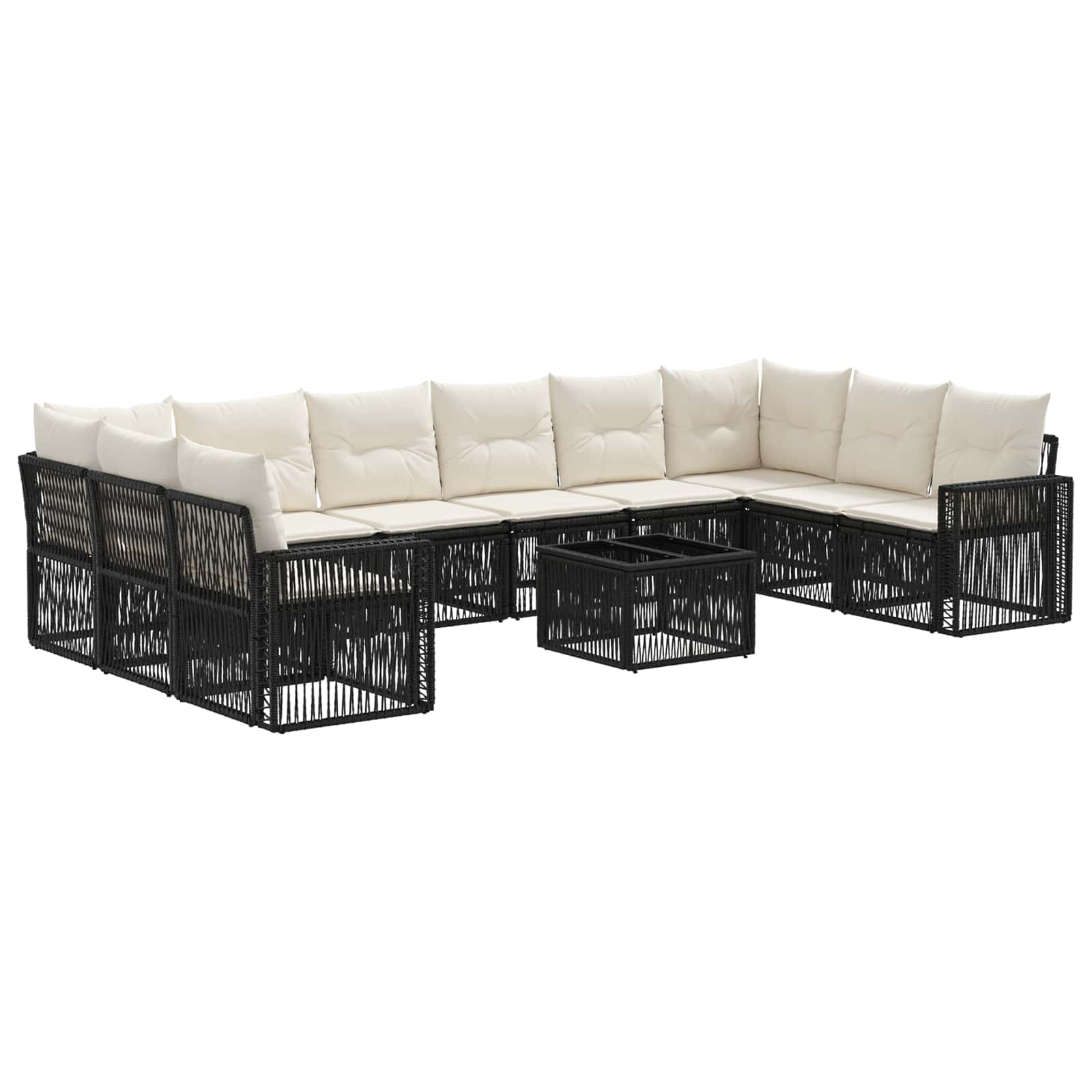 Set Divano da Giardino 11 pcs Nero e Bianco Crema polyrattan | homemem39