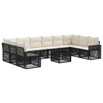 Set Divano da Giardino 11 pcs Nero e Bianco Crema polyrattan | homemem39