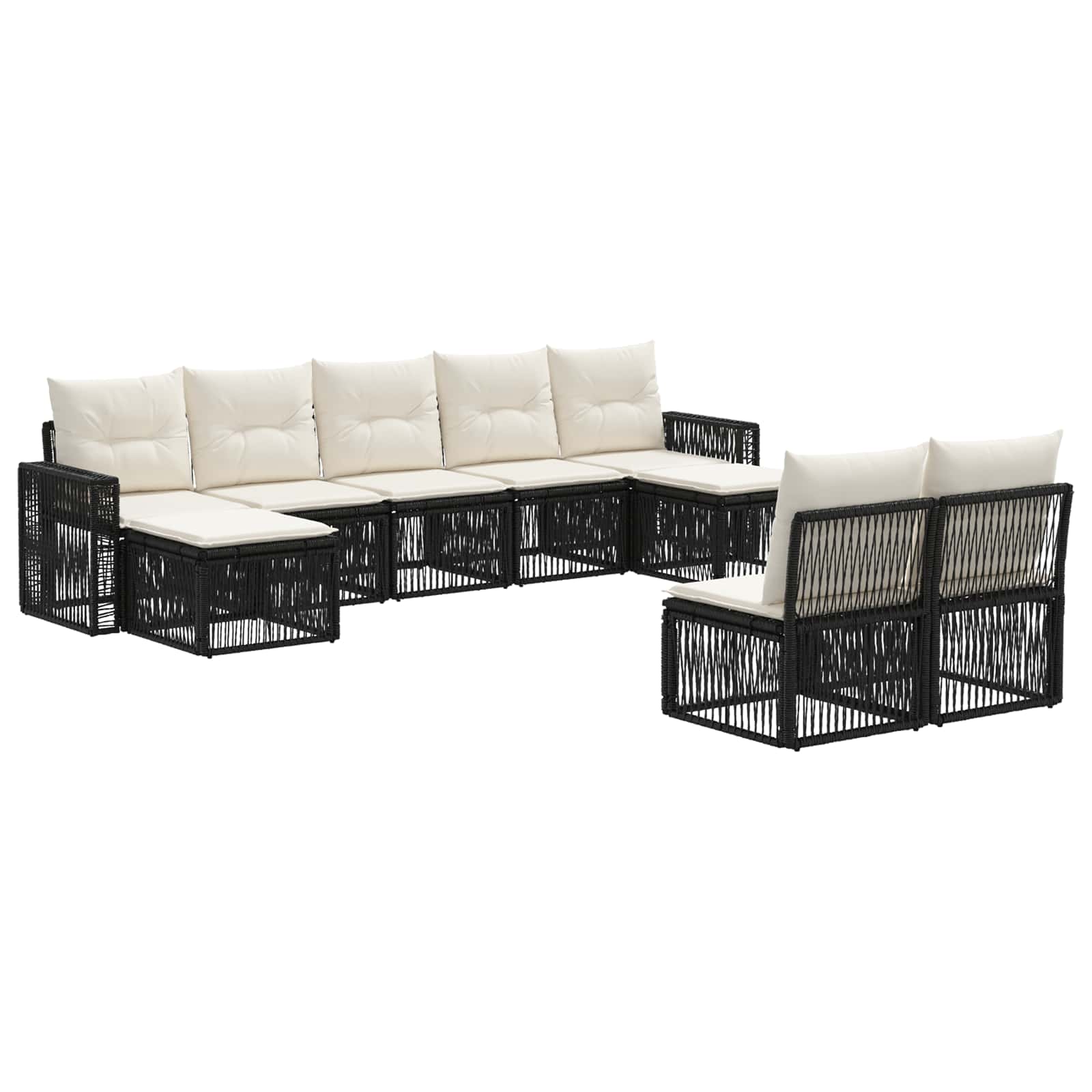 Set Divano da Giardino 9 pcs Nero e Bianco Crema polyrattan | homemem39