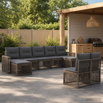Set Divano da Giardino 9 pz Grigio e Grigio Scuro polyrattan