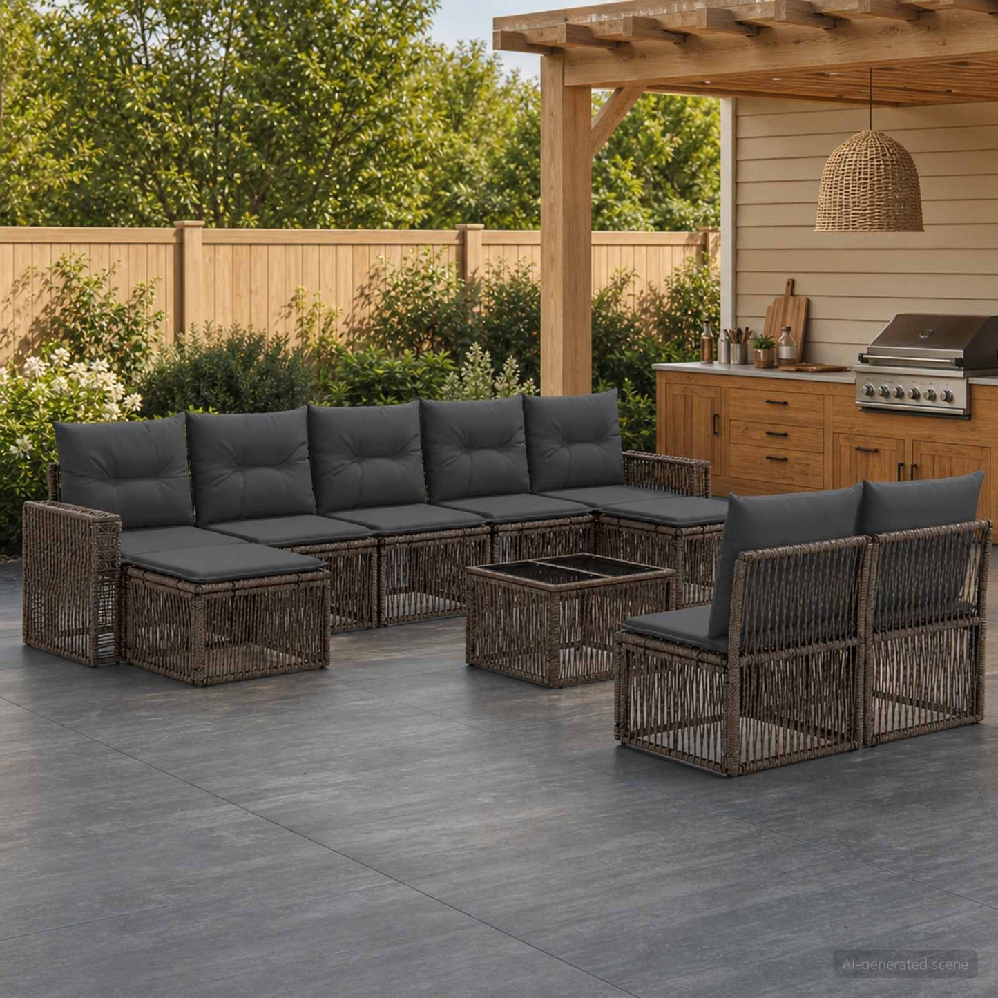 Set Divano da Giardino 10 pcs Grigio e Grigio Scuro polyrattan | homemem39