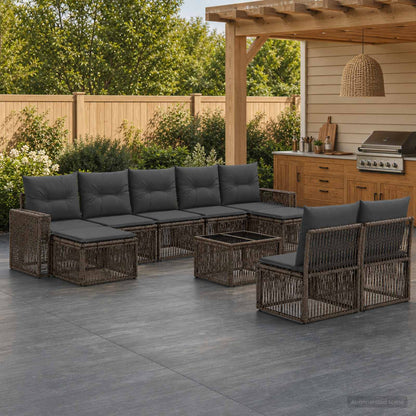 Set Divano da Giardino 10 pcs Grigio e Grigio Scuro polyrattan | homemem39